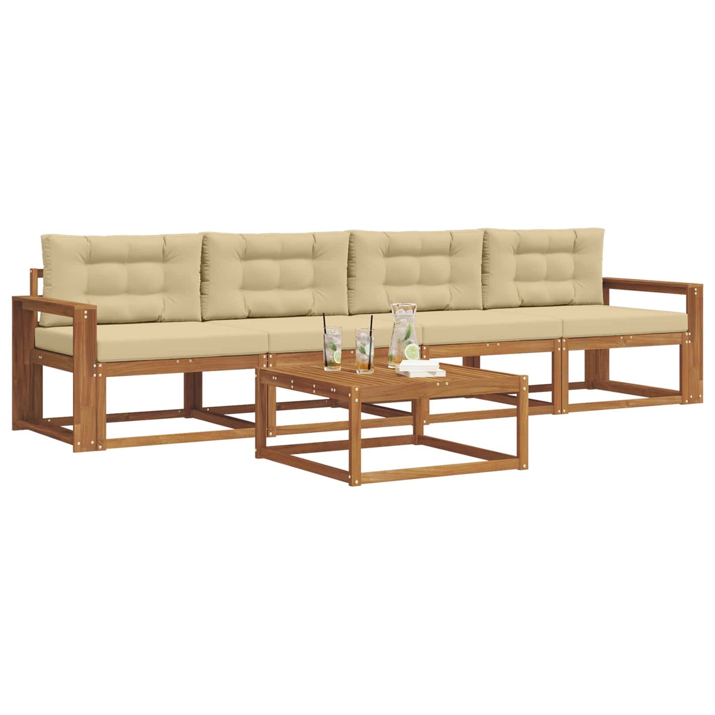 Outdoor-Sofagarnitur mit Kissen 5 pcs Natur und Beige