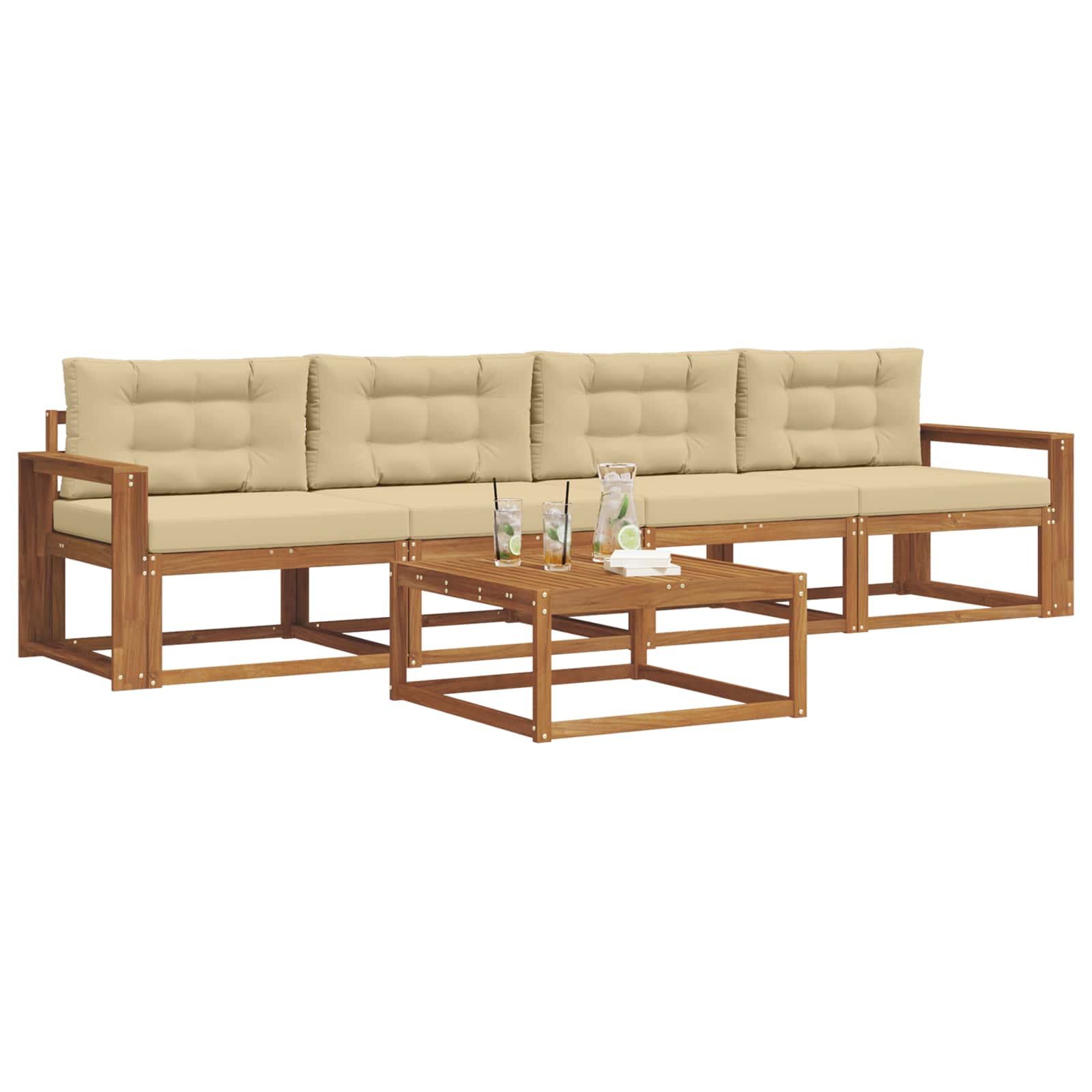Outdoor-Sofagarnitur mit Kissen 5 pcs Natur und Beige