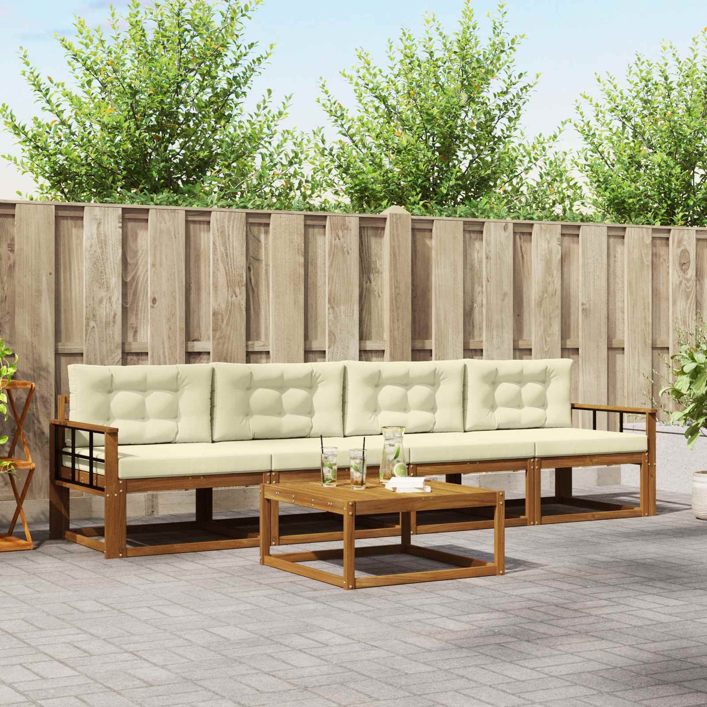 Outdoor-Sofagarnitur mit Kissen 5 pcs Natur und Creme