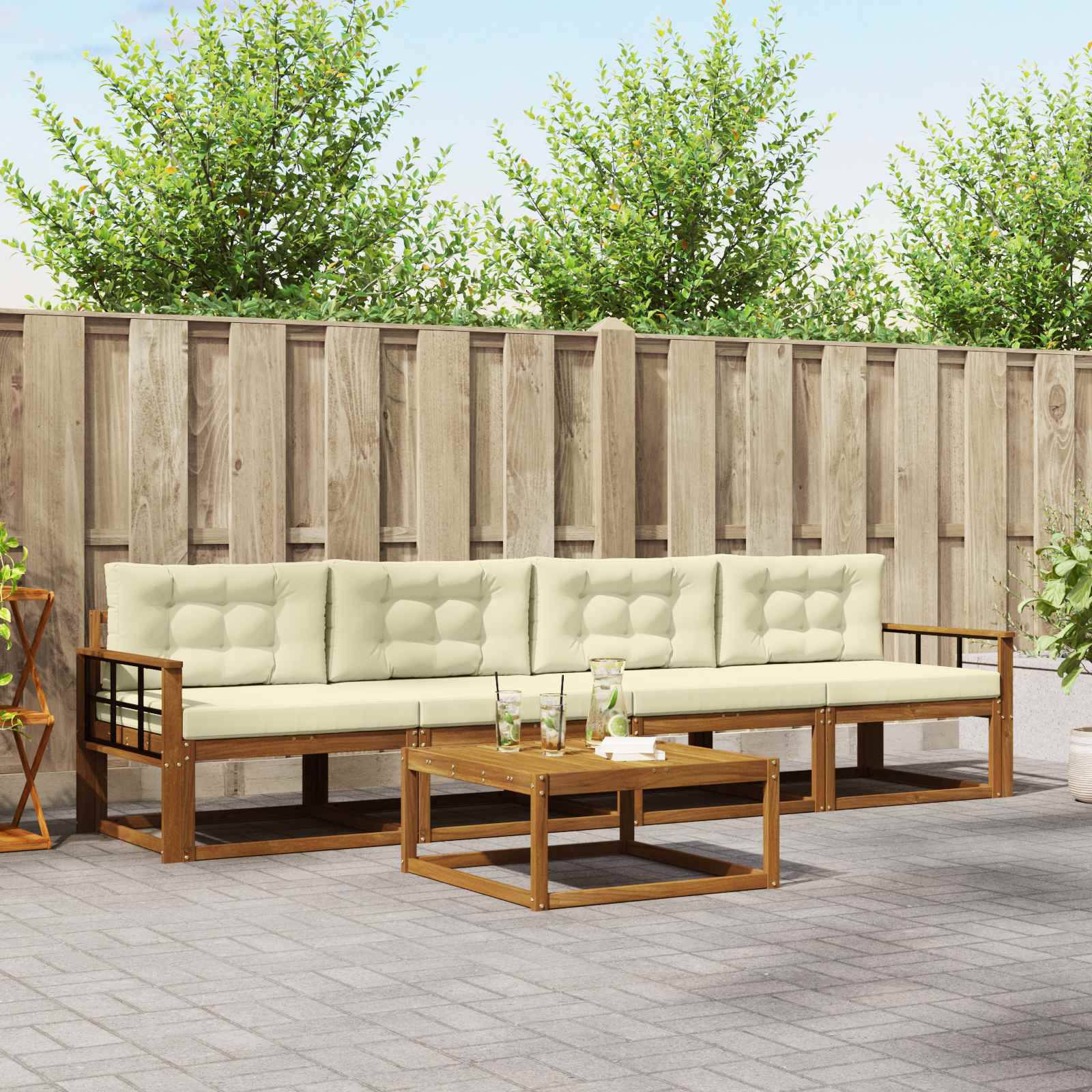 Outdoor-Sofagarnitur mit Kissen 5 pcs Natur und Creme