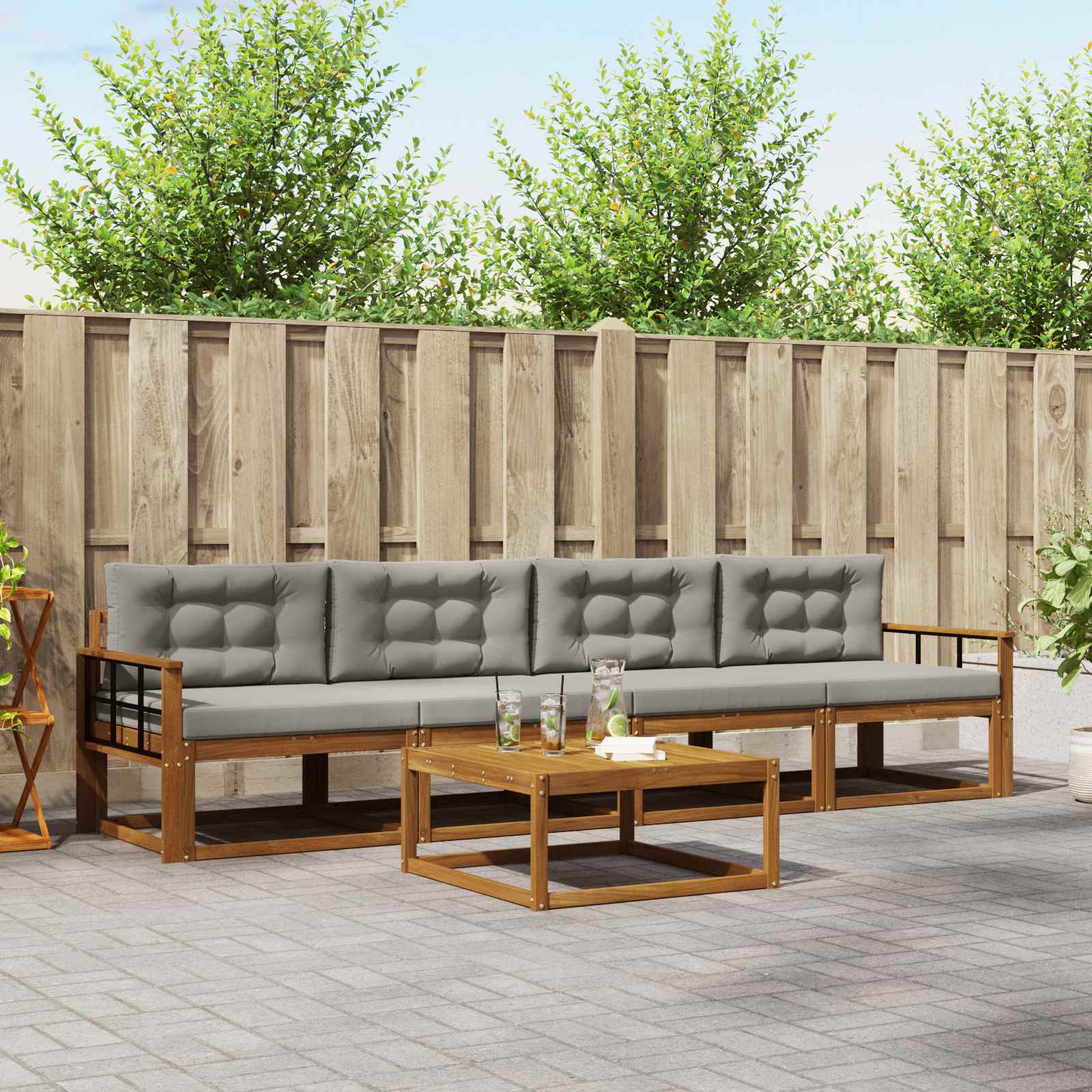 Outdoor-Sofagarnitur 5 pcs Natürlich und Hellgrau