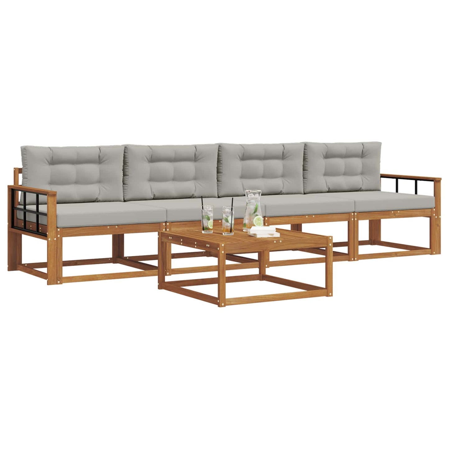 Outdoor-Sofagarnitur 5 pcs Natürlich und Hellgrau