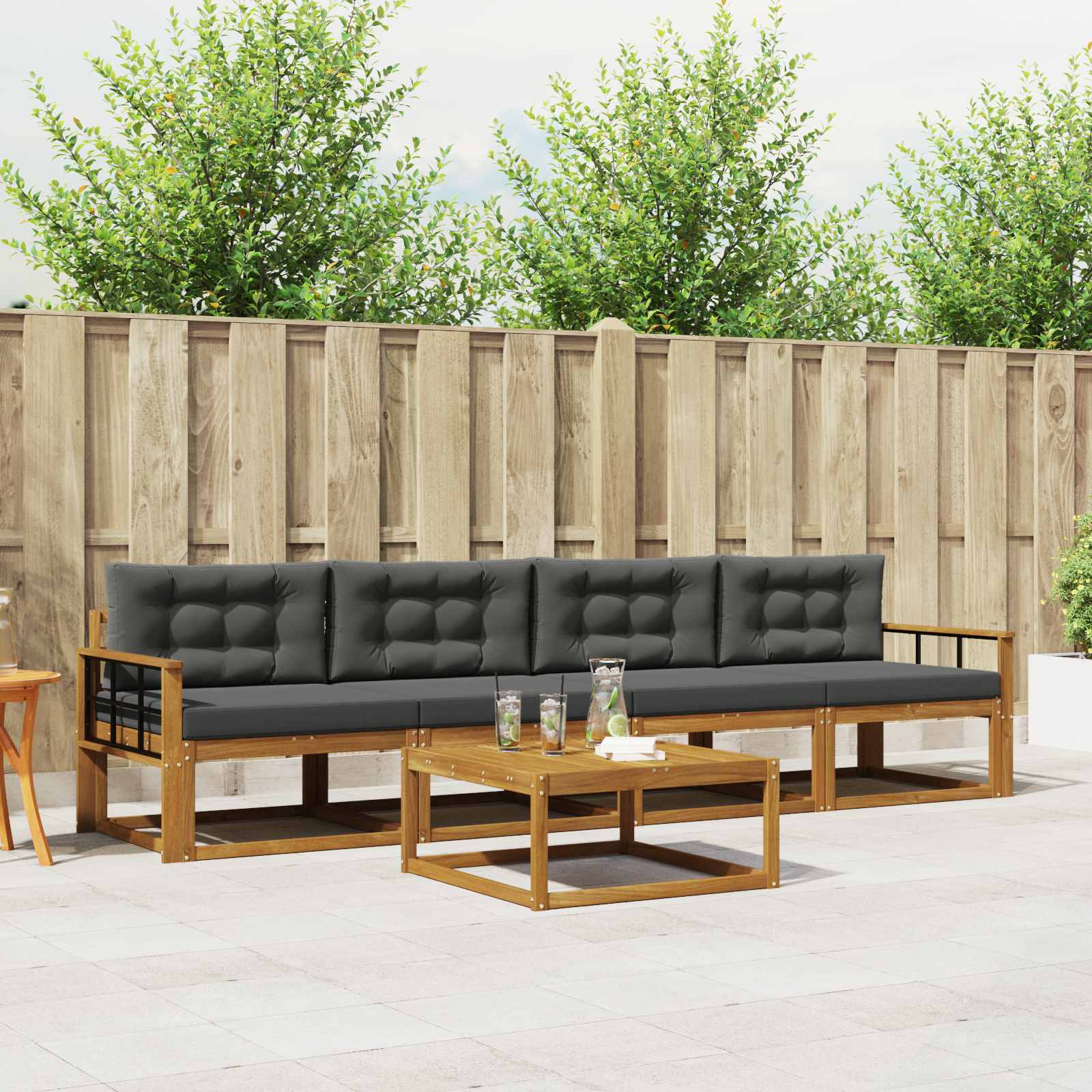 Outdoor-Sofagarnitur mit Kissen 5 pcs Natur und Anthrazit