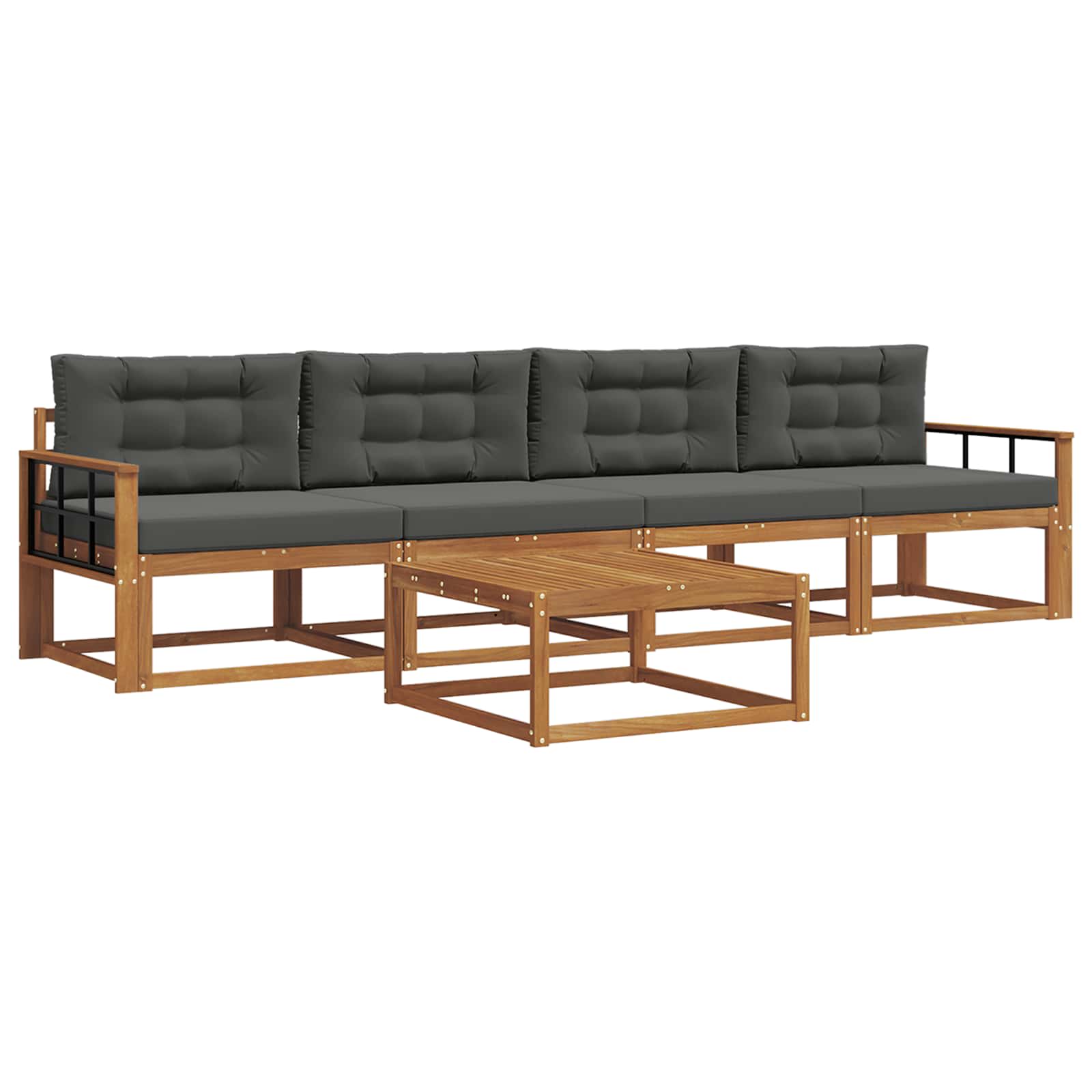 Outdoor-Sofagarnitur mit Kissen 5 pcs Natur und Anthrazit