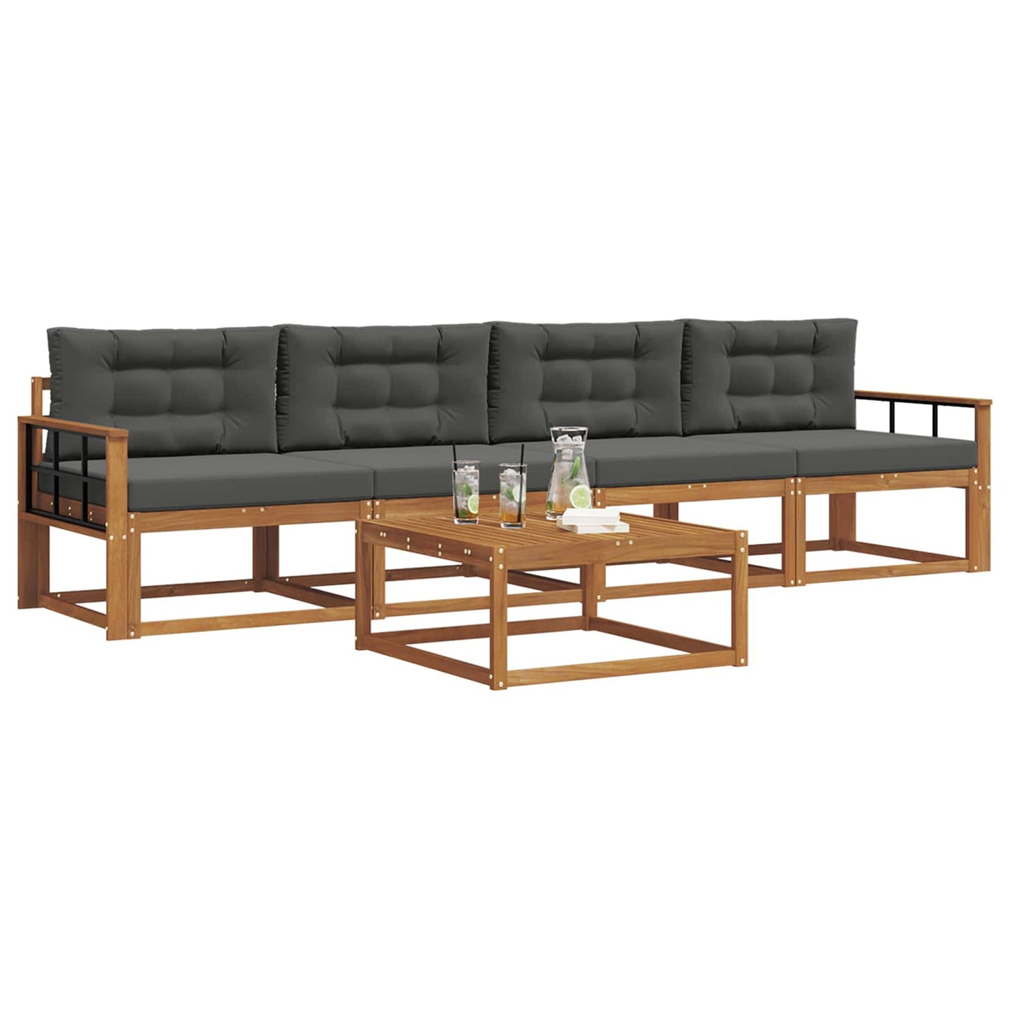 Outdoor-Sofagarnitur mit Kissen 5 pcs Natur und Anthrazit