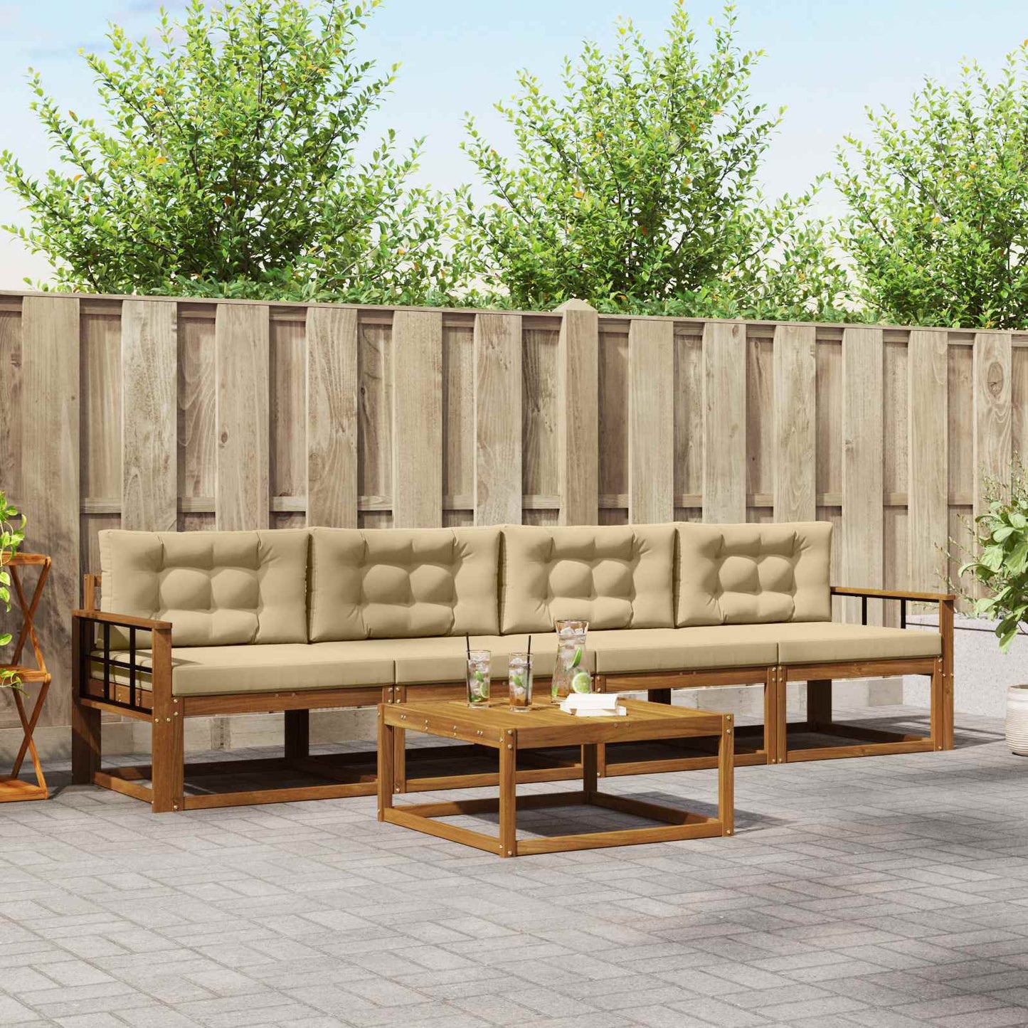 Outdoor-Sofagarnitur mit Kissen 5 pcs Natur und Beige