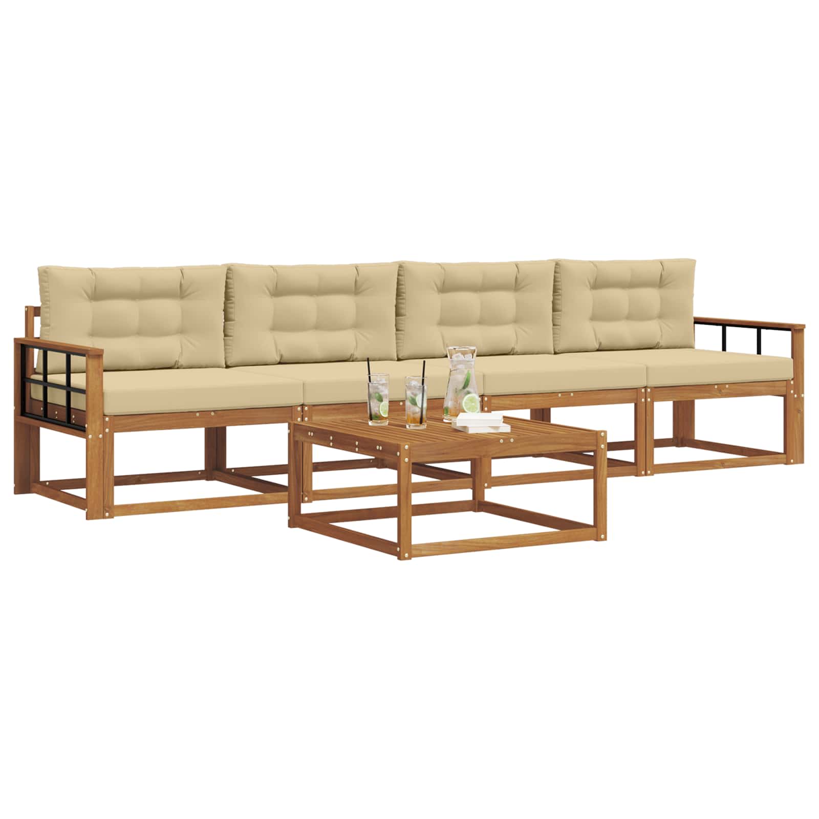 Outdoor-Sofagarnitur mit Kissen 5 pcs Natur und Beige