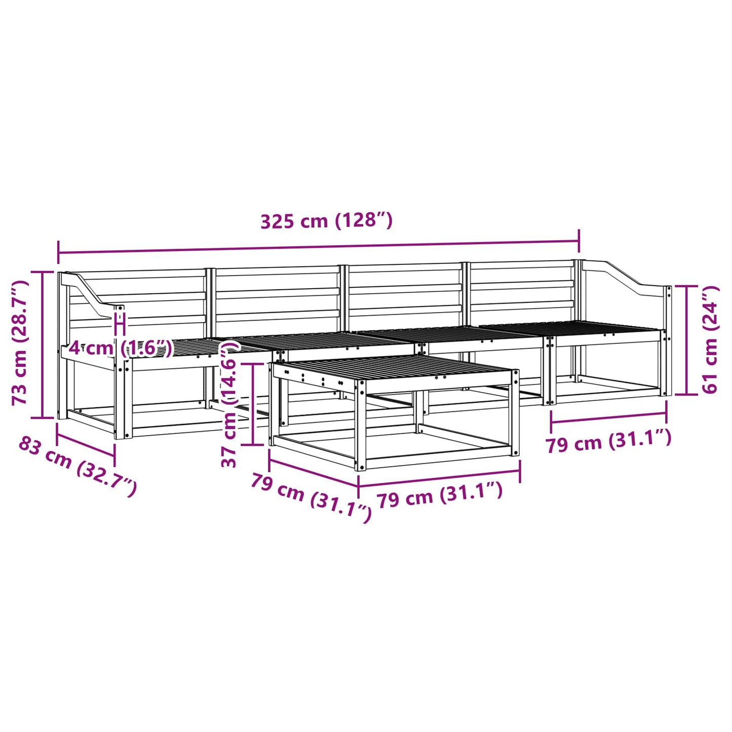 Outdoor-Sofagarnitur 5 pcs Natur Massivholz Akazie