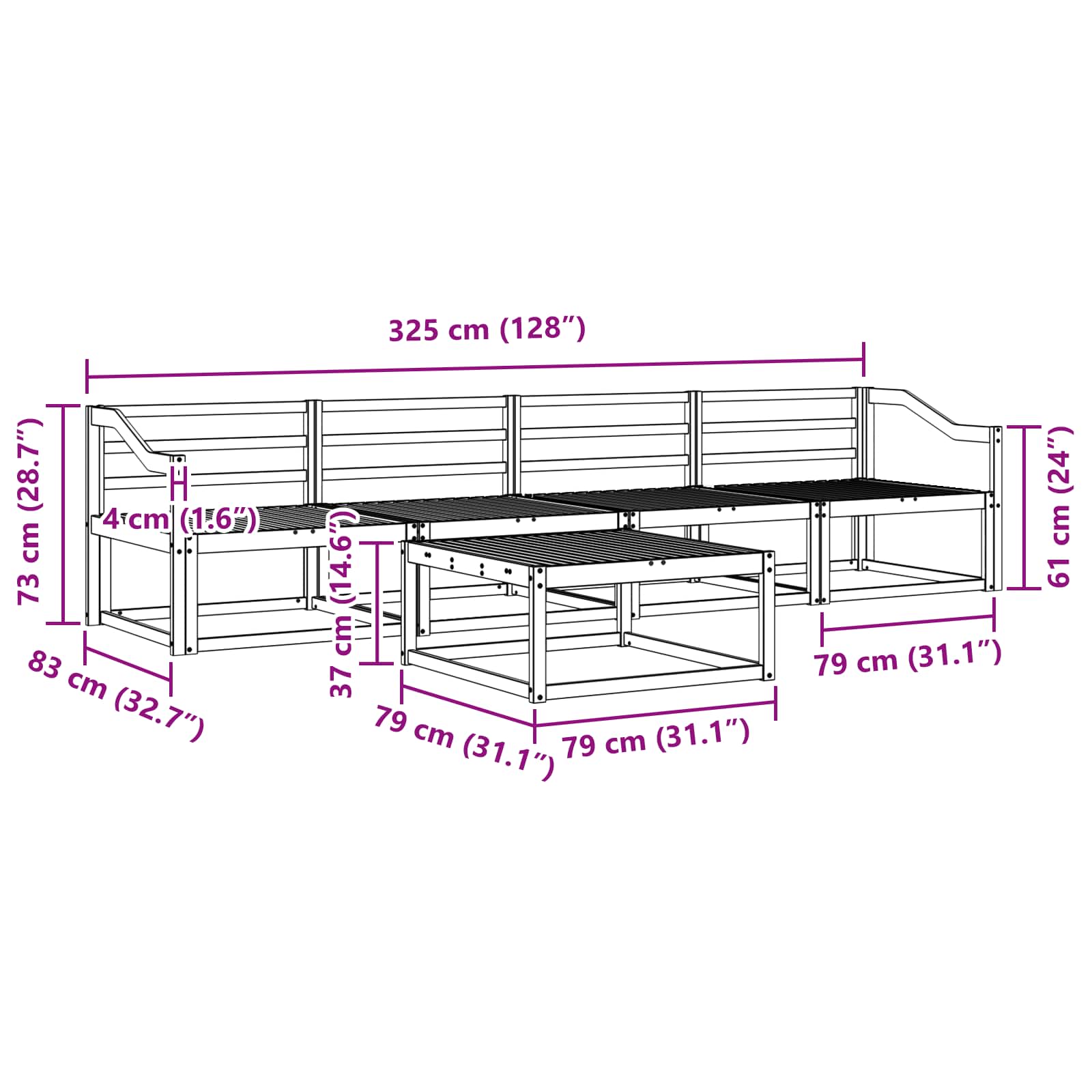 Outdoor-Sofagarnitur 5 pcs Natur Massivholz Akazie