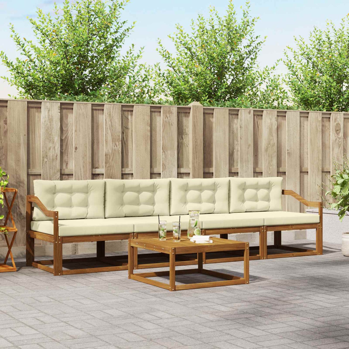 Outdoor-Sofagarnitur mit Kissen 5 pcs Natur und Creme