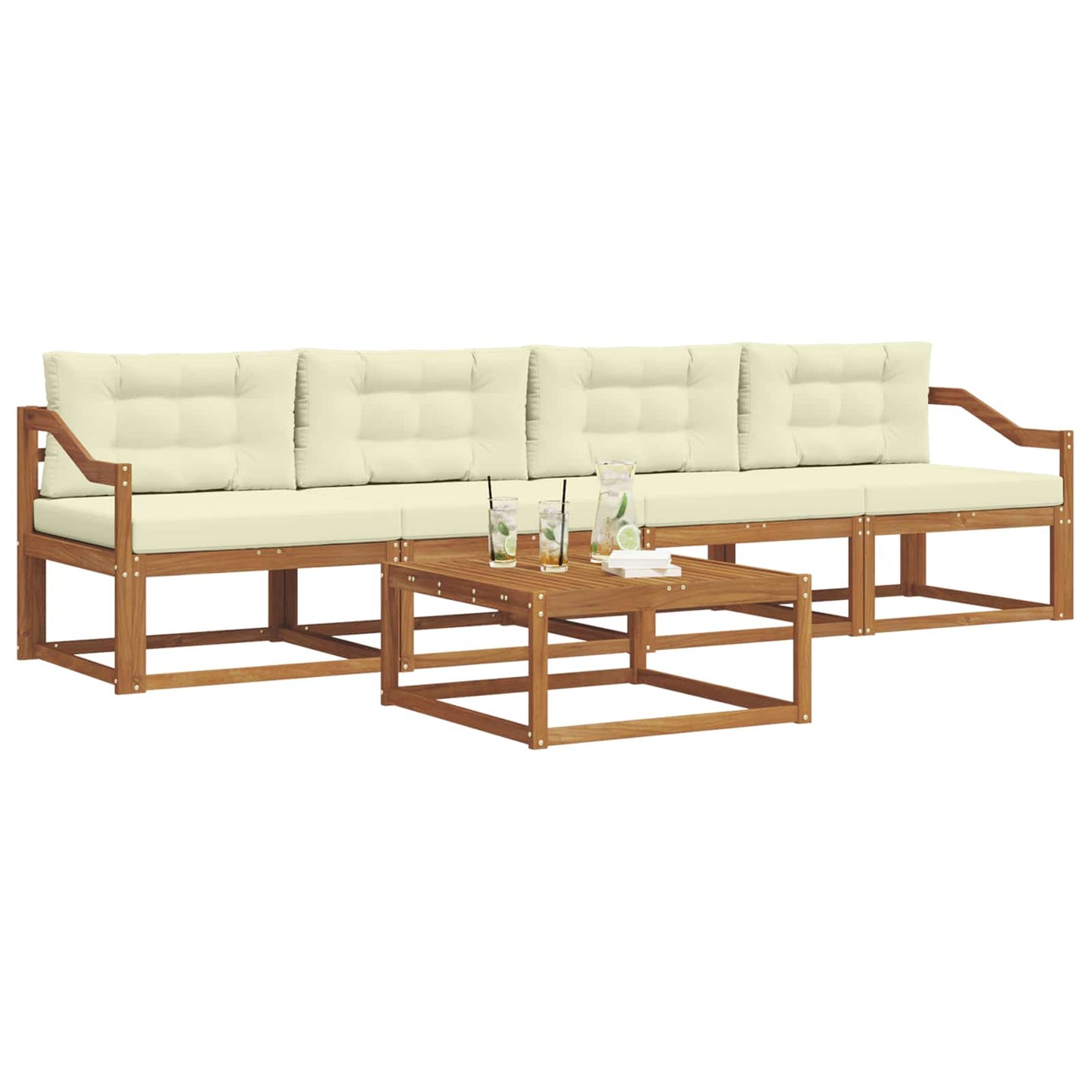 Outdoor-Sofagarnitur mit Kissen 5 pcs Natur und Creme