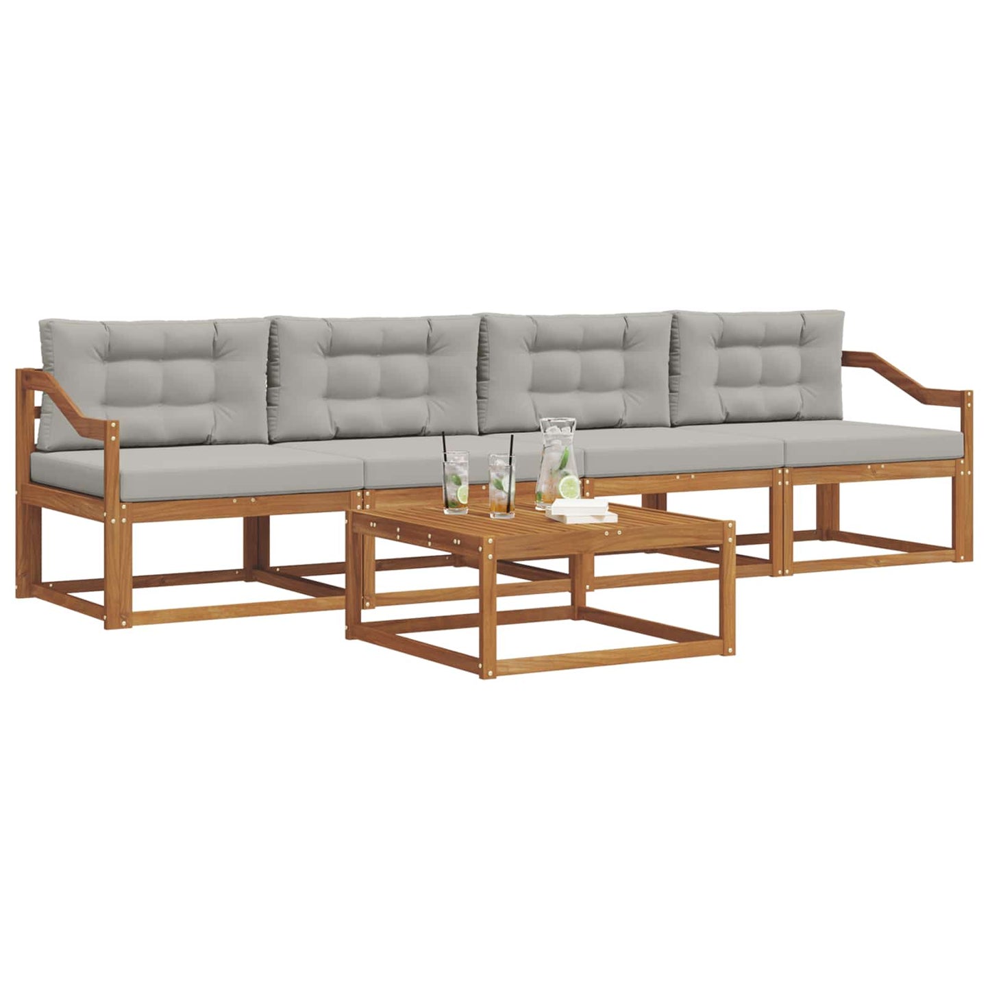 Outdoor-Sofagarnitur 5 pcs Natürlich und Hellgrau