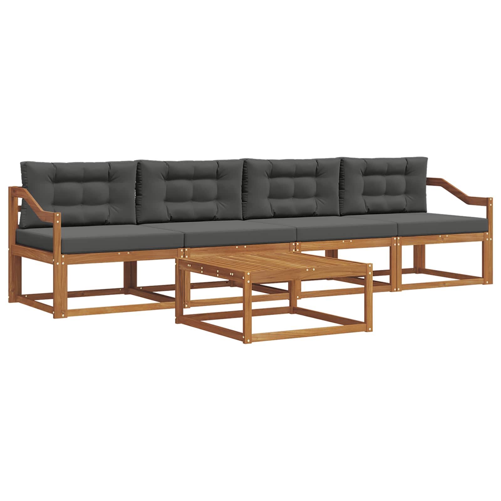 Outdoor-Sofagarnitur mit Kissen 5 pcs Natur und Anthrazit