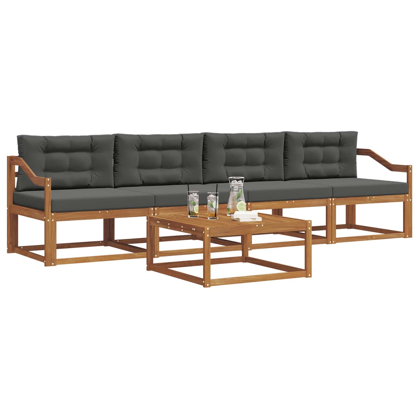 Outdoor-Sofagarnitur mit Kissen 5 pcs Natur und Anthrazit