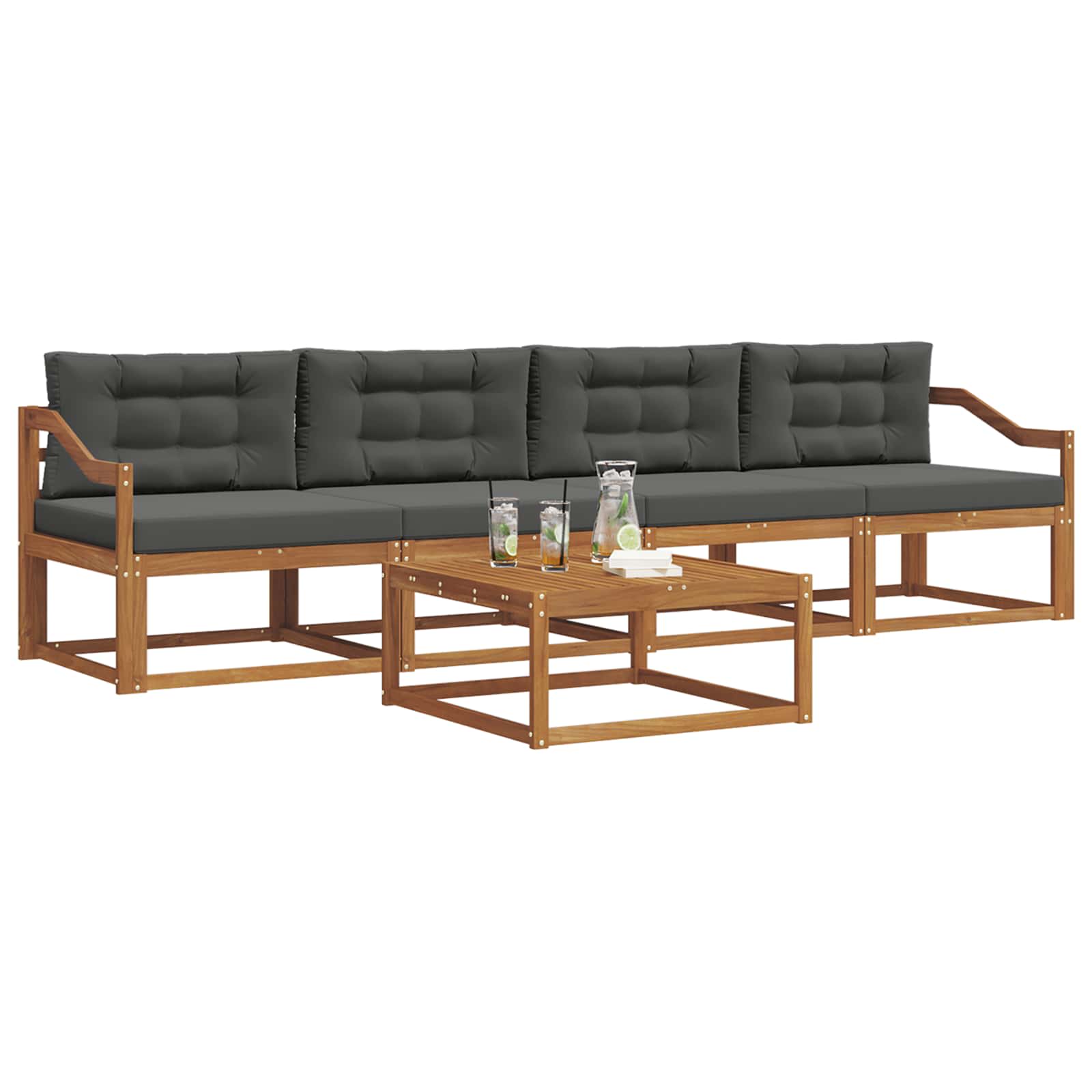 Outdoor-Sofagarnitur mit Kissen 5 pcs Natur und Anthrazit