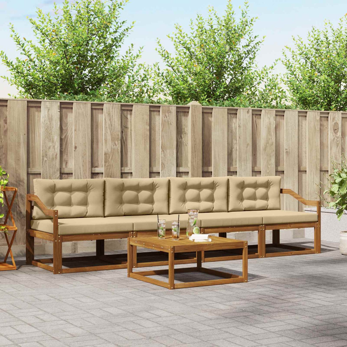 Outdoor-Sofagarnitur mit Kissen 5 pcs Natur und Beige