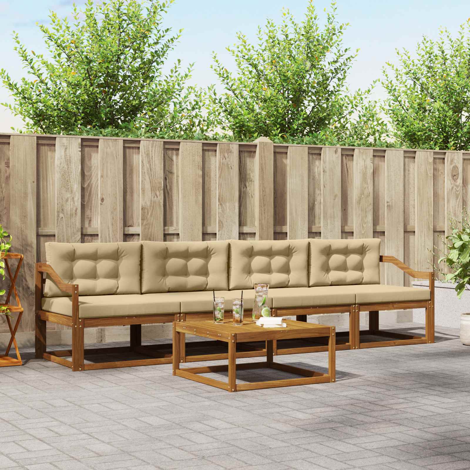 Outdoor-Sofagarnitur mit Kissen 5 pcs Natur und Beige