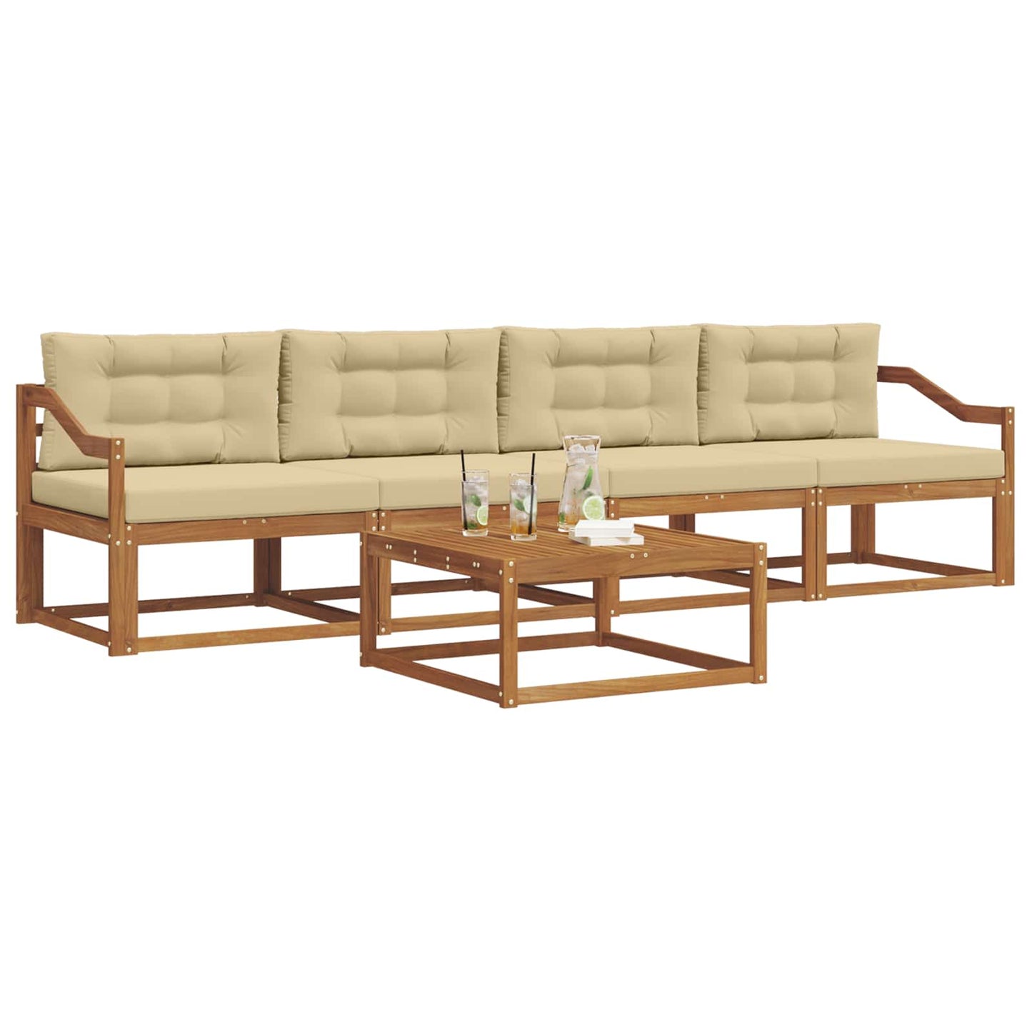 Outdoor-Sofagarnitur mit Kissen 5 pcs Natur und Beige
