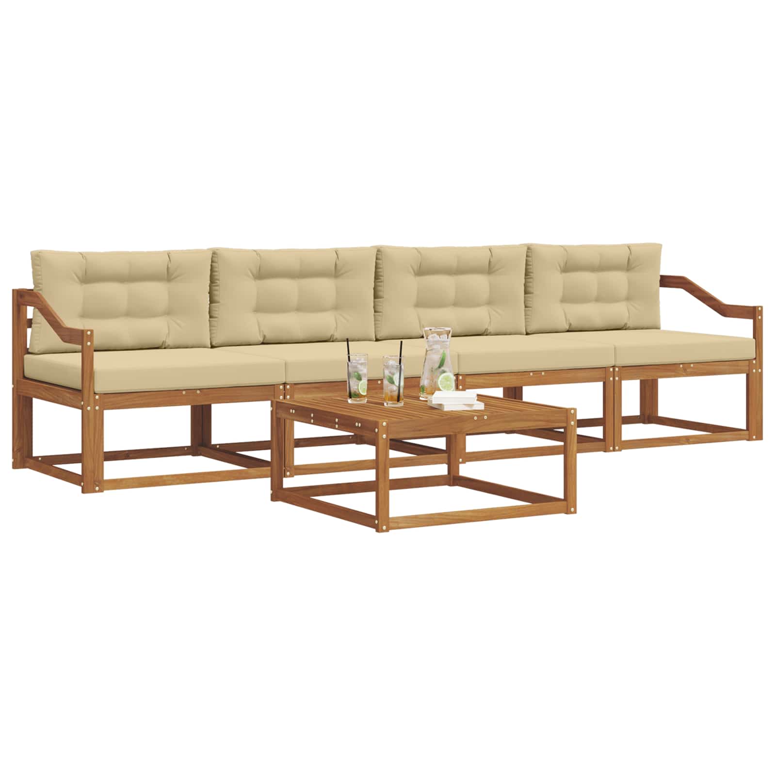 Outdoor-Sofagarnitur mit Kissen 5 pcs Natur und Beige