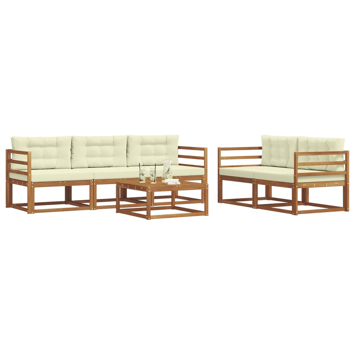 Outdoor-Sofagarnitur mit Kissen 6 pcs Natur und Creme