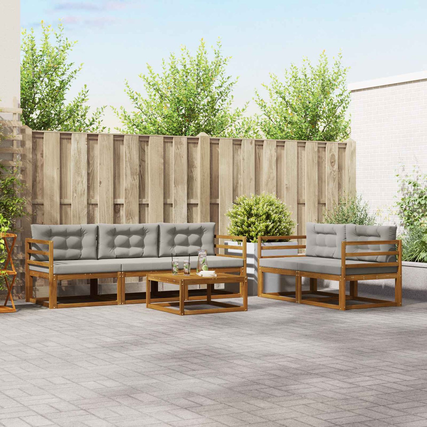 Outdoor-Sofagarnitur mit Kissen 6 pcs Natürlich und Hellgrau
