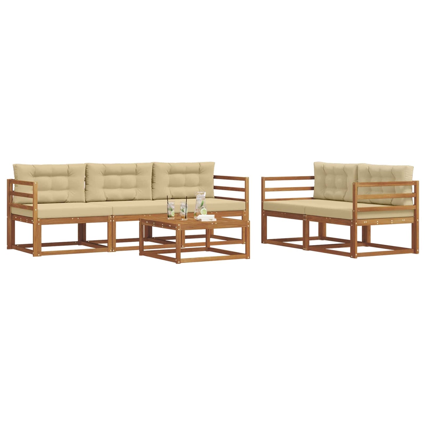 Outdoor-Sofagarnitur mit Kissen 6 pcs Natur und Beige