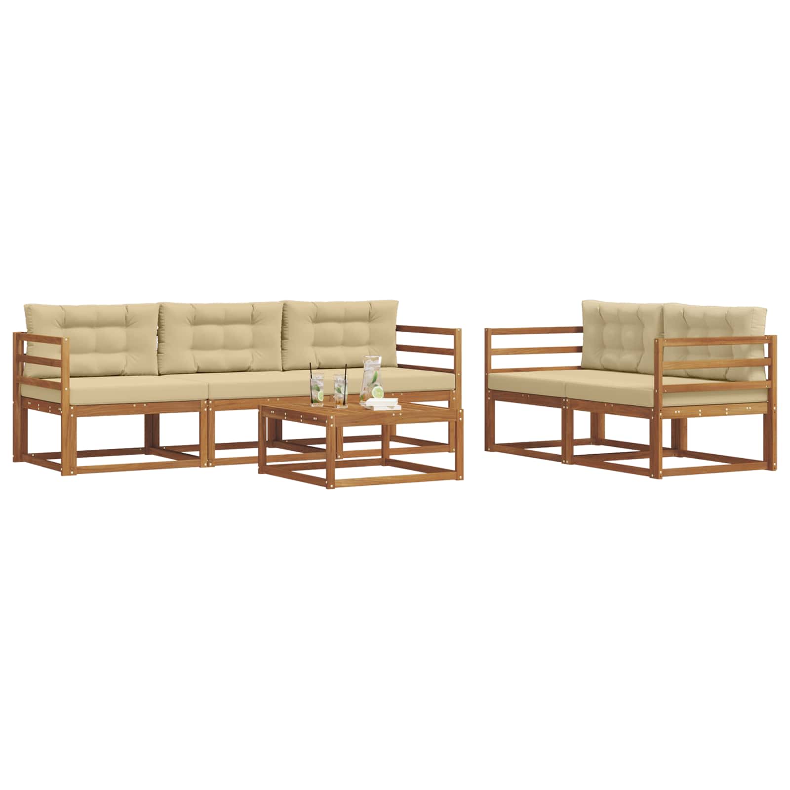 Outdoor-Sofagarnitur mit Kissen 6 pcs Natur und Beige