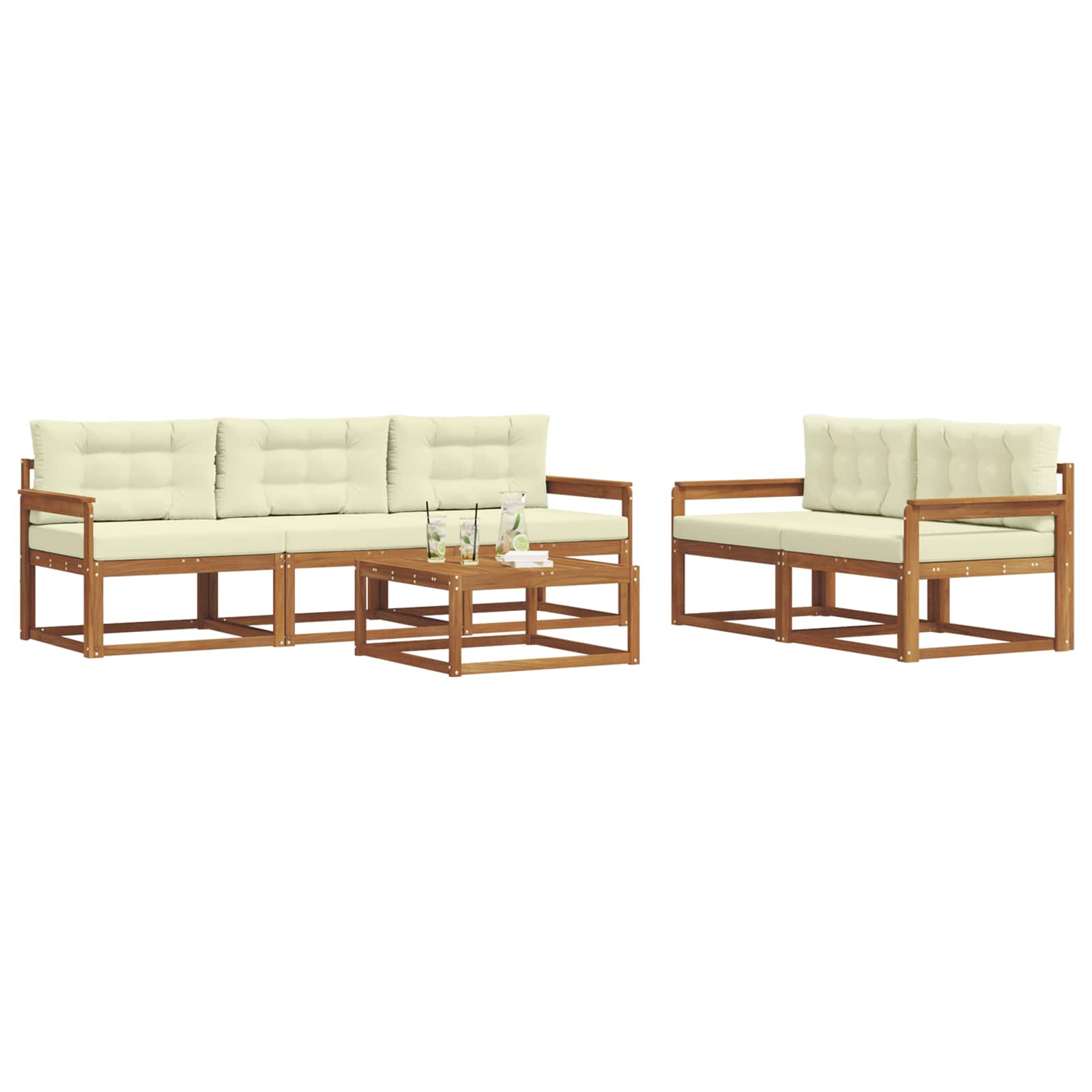 Outdoor-Sofagarnitur mit Kissen 6 pcs Natur und Creme
