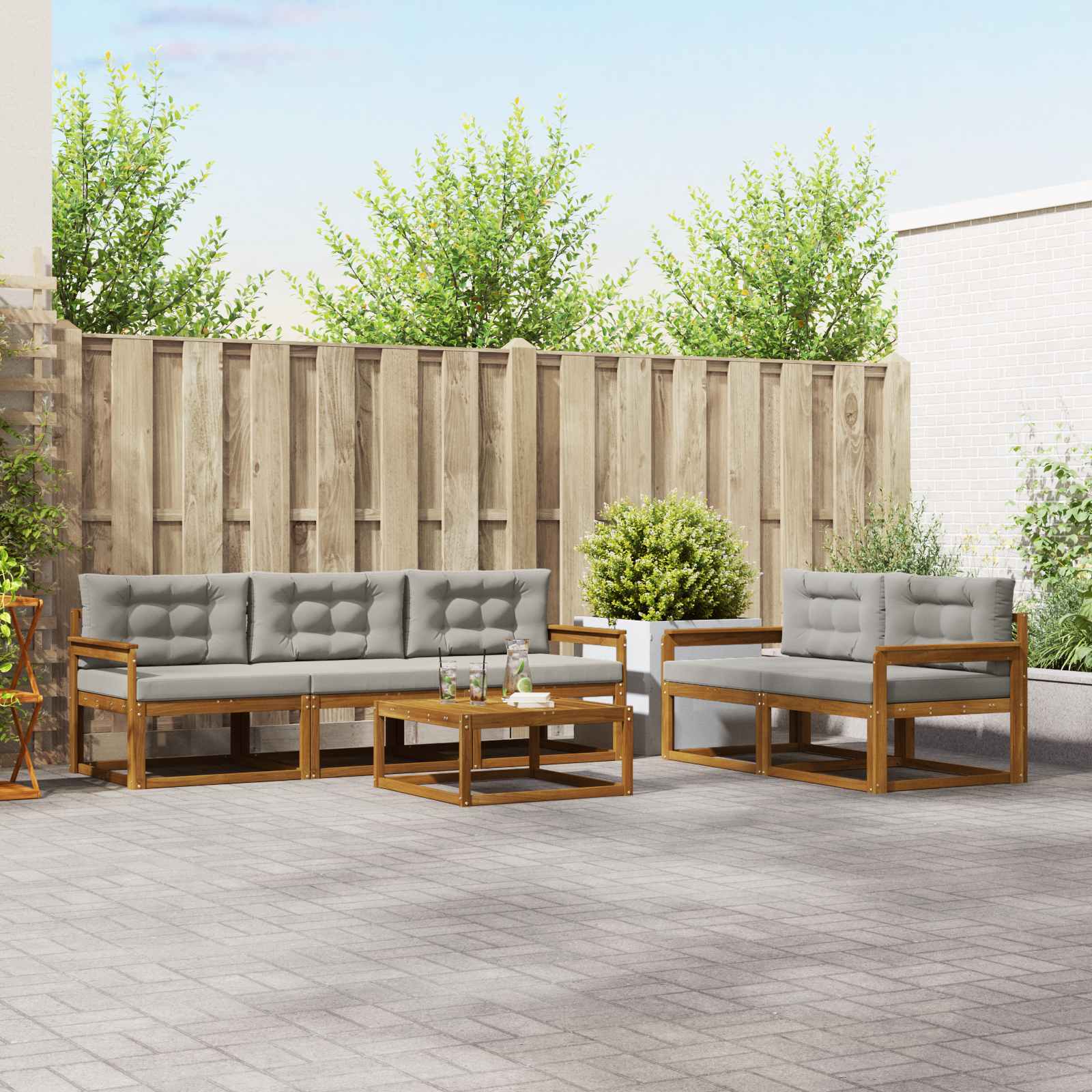Outdoor-Sofagarnitur mit Kissen 6 pcs Natürlich und Hellgrau