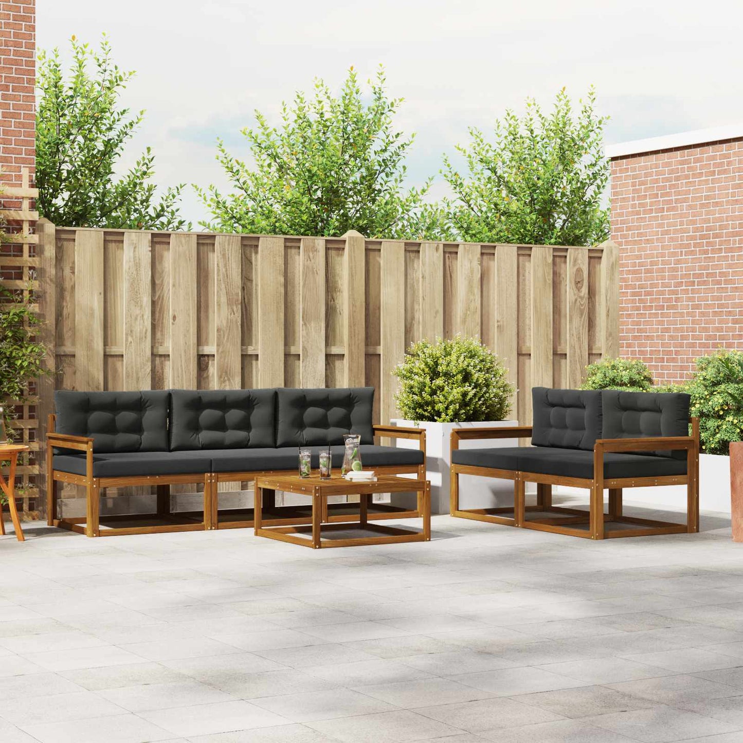 Outdoor-Sofagarnitur mit Kissen 6 pcs Natur und Anthrazit