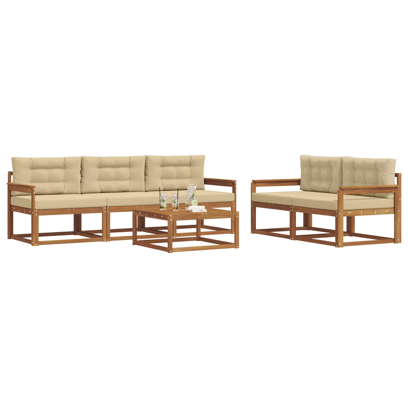 Outdoor-Sofagarnitur mit Kissen 6 pcs Natur und Beige