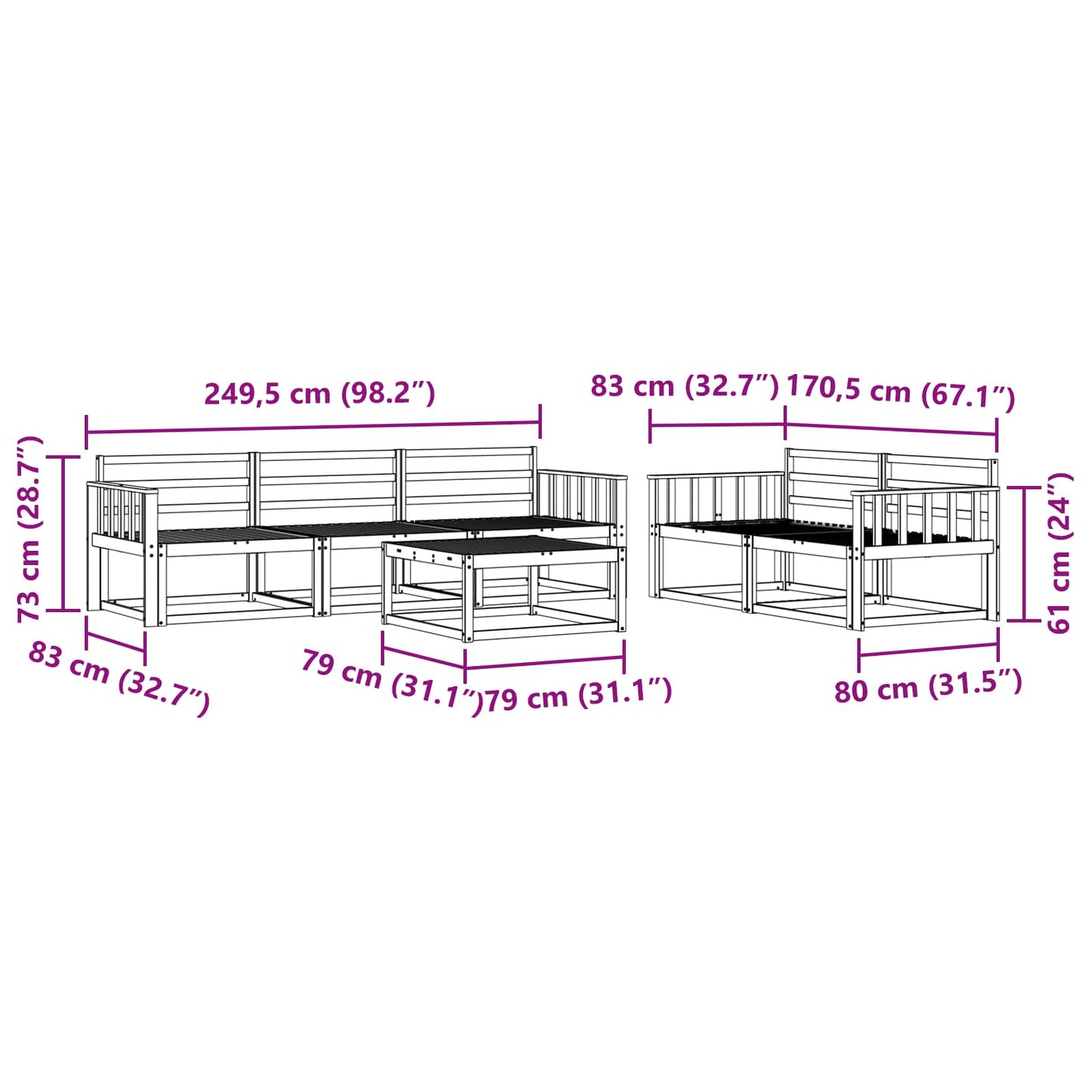 Outdoor-Sofagarnitur 6 pcs Natur Massivholz Akazie