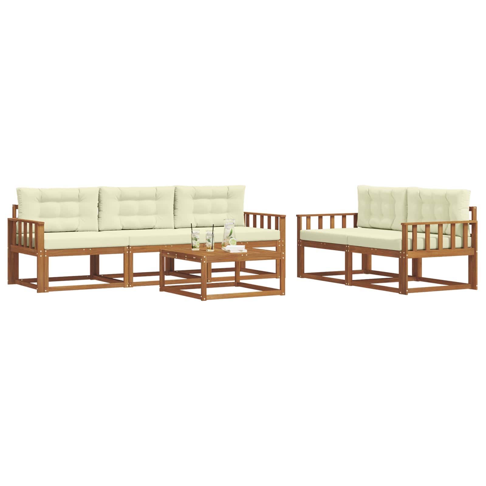 Outdoor-Sofagarnitur mit Kissen 6 pcs Natur und Creme
