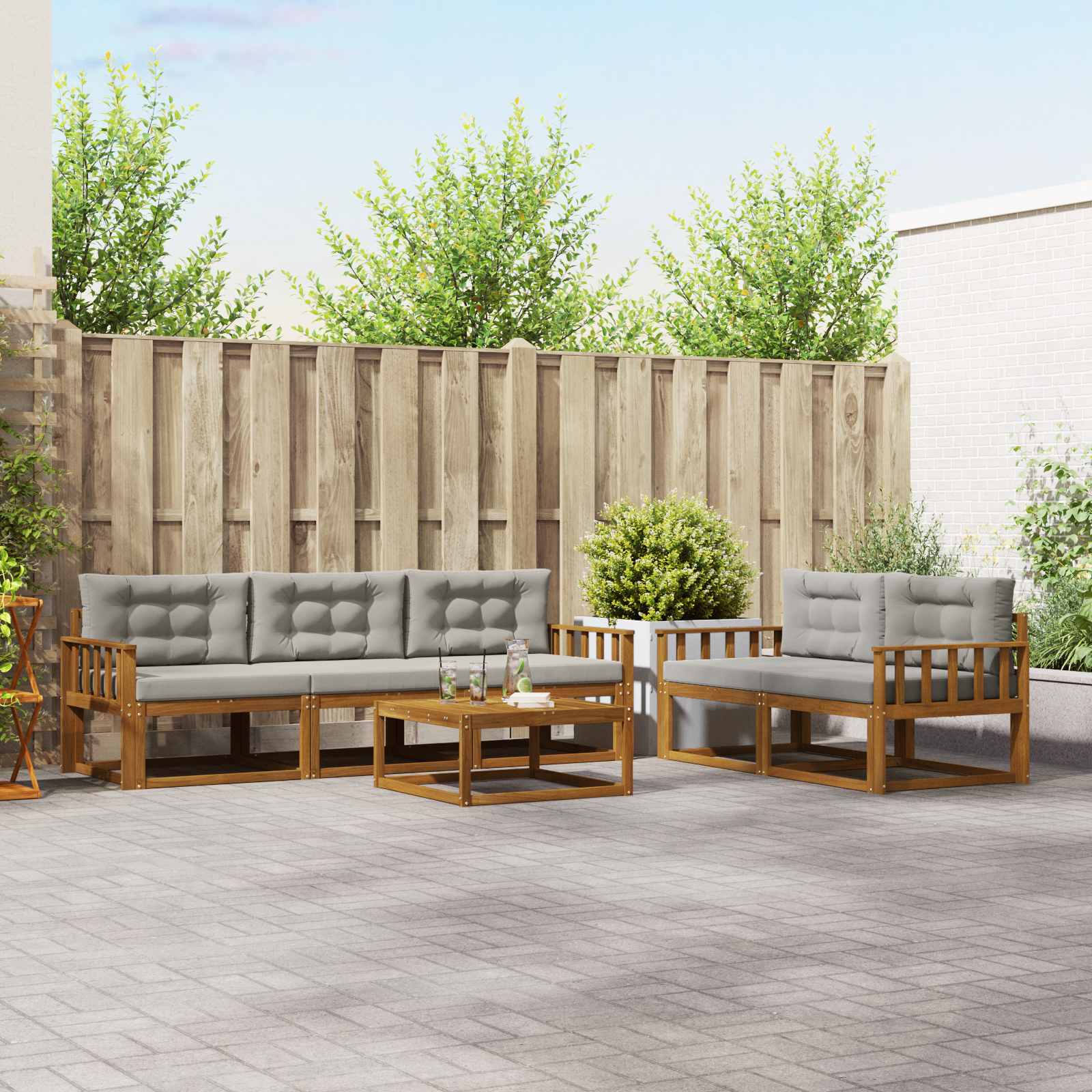 Outdoor-Sofagarnitur mit Kissen 6 pcs Natürlich und Hellgrau