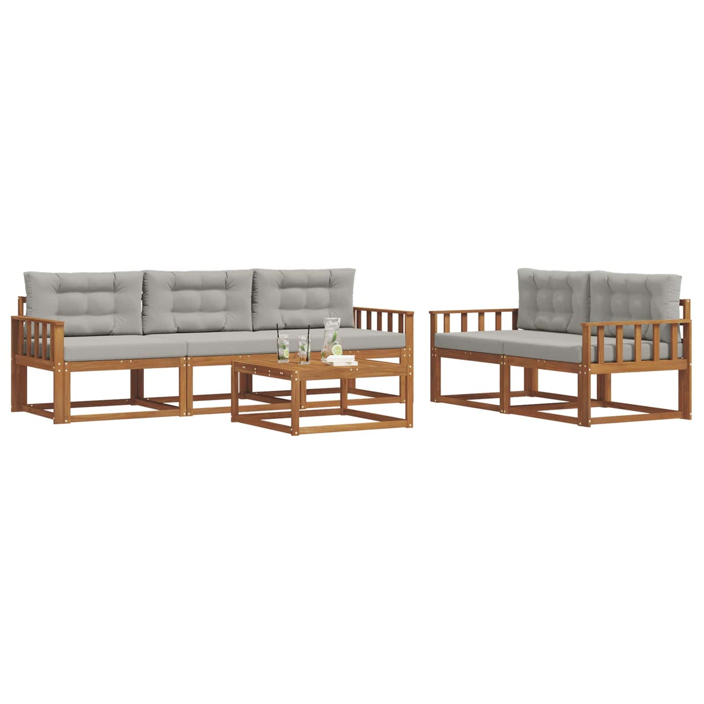 Outdoor-Sofagarnitur mit Kissen 6 pcs Natürlich und Hellgrau