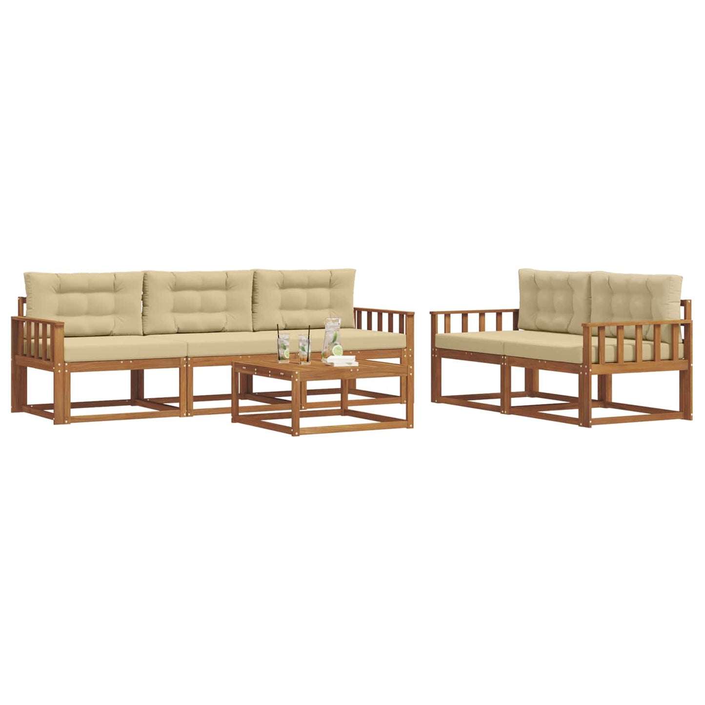 Outdoor-Sofagarnitur mit Kissen 6 pcs Natur und Beige