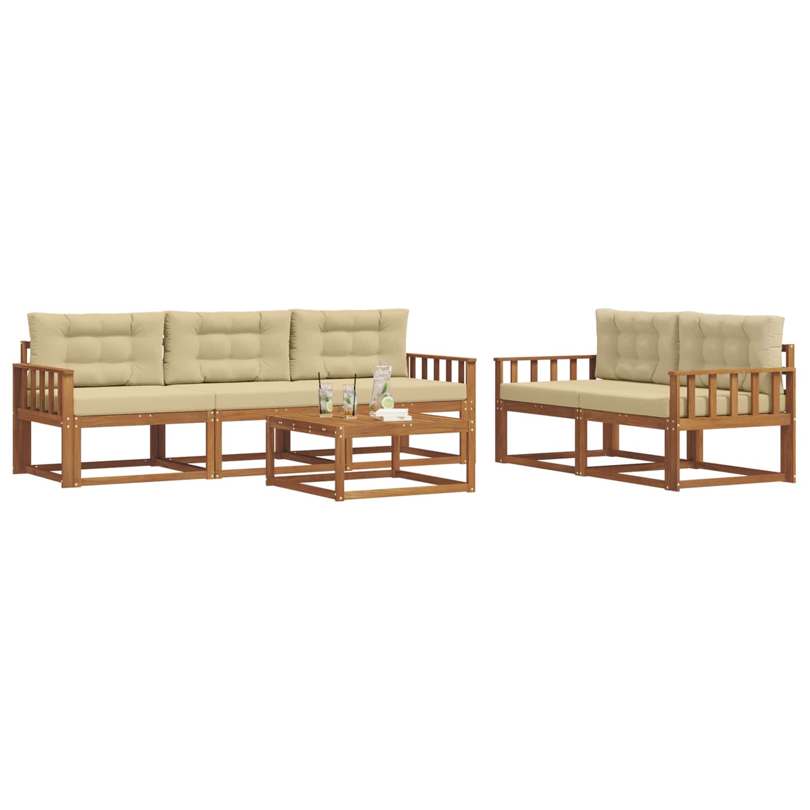 Outdoor-Sofagarnitur mit Kissen 6 pcs Natur und Beige