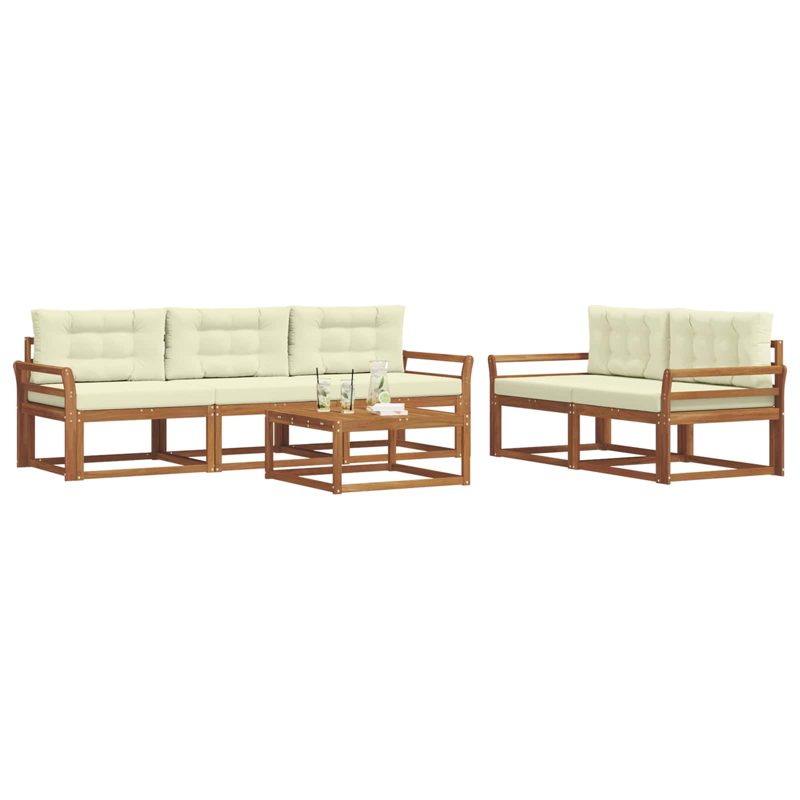 Outdoor-Sofagarnitur mit Kissen 6 pcs Natur und Creme