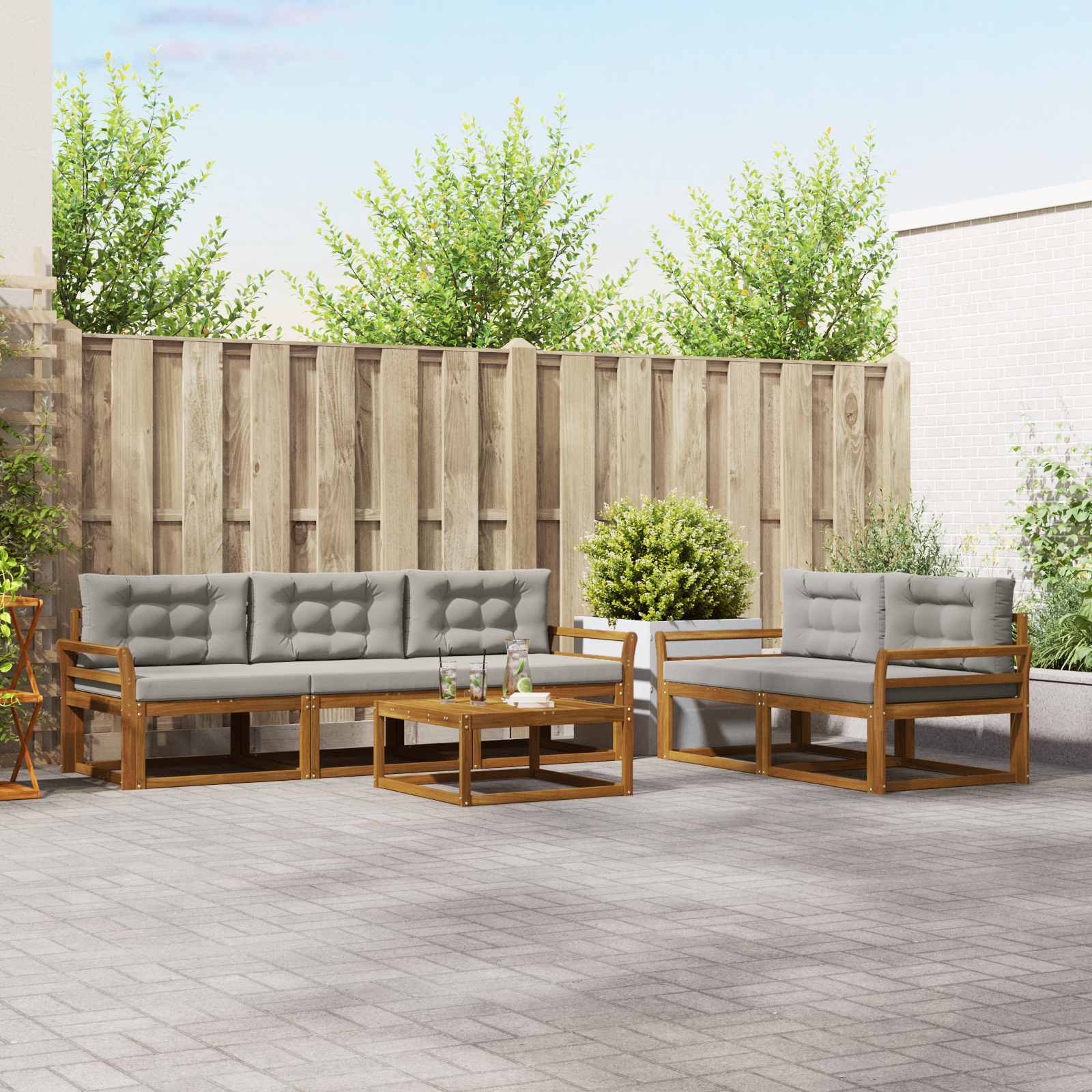 Outdoor-Sofagarnitur mit Kissen 6 pcs Natürlich und Hellgrau