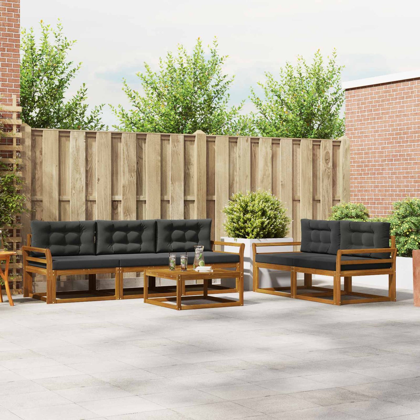 Outdoor-Sofagarnitur mit Kissen 6 pcs Natur und Anthrazit