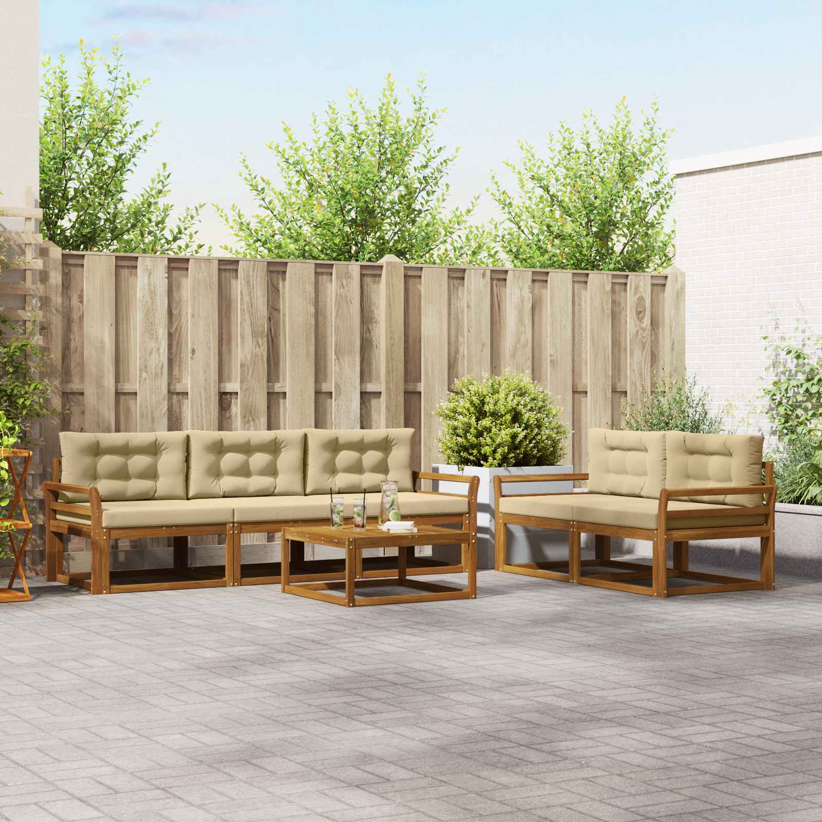 Outdoor-Sofagarnitur mit Kissen 6 pcs Natur und Beige