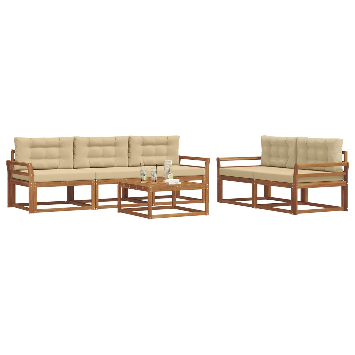 Outdoor-Sofagarnitur mit Kissen 6 pcs Natur und Beige