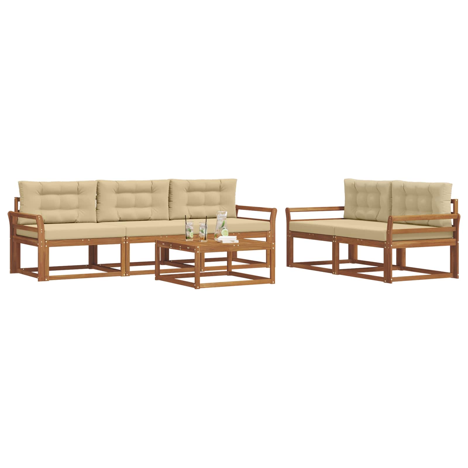 Outdoor-Sofagarnitur mit Kissen 6 pcs Natur und Beige
