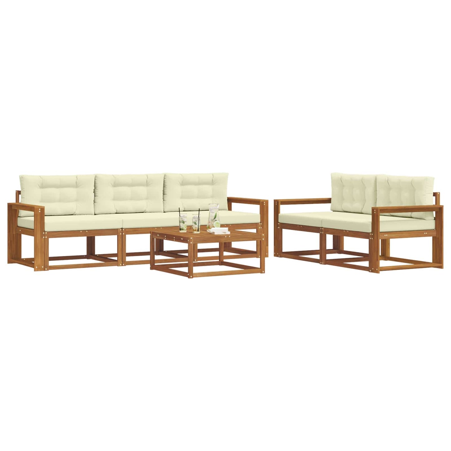 Outdoor-Sofagarnitur mit Kissen 6 pcs Natur und Creme