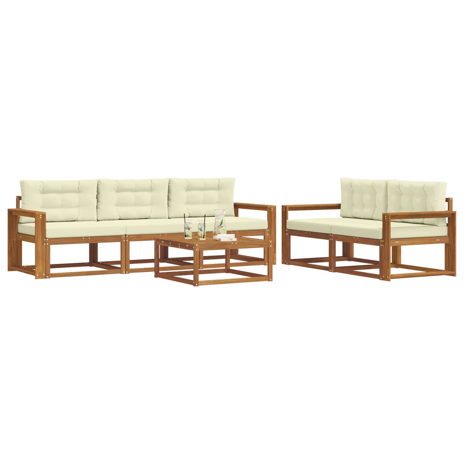 Outdoor-Sofagarnitur mit Kissen 6 pcs Natur und Creme