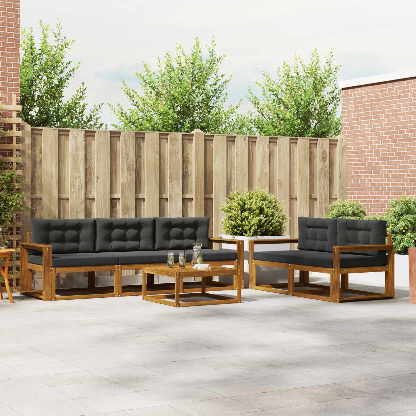 Outdoor-Sofagarnitur mit Kissen 6 pcs Natur und Anthrazit