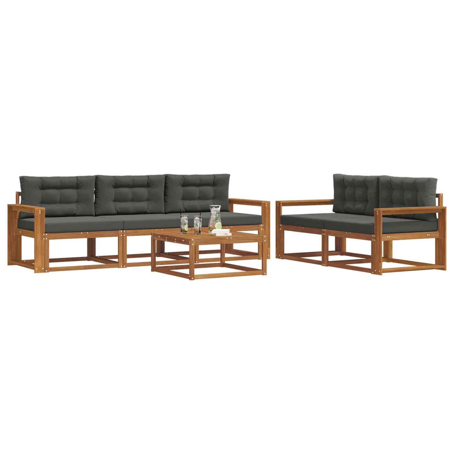 Outdoor-Sofagarnitur mit Kissen 6 pcs Natur und Anthrazit