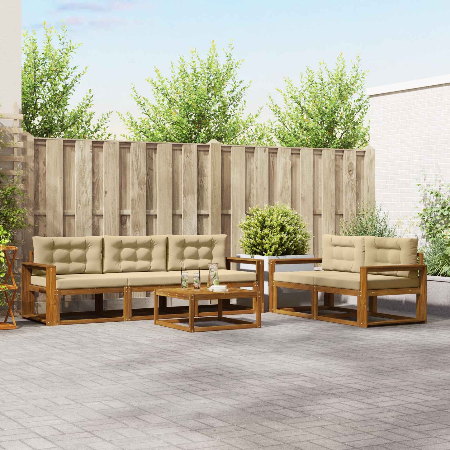 Outdoor-Sofagarnitur mit Kissen 6 pcs Natur und Beige