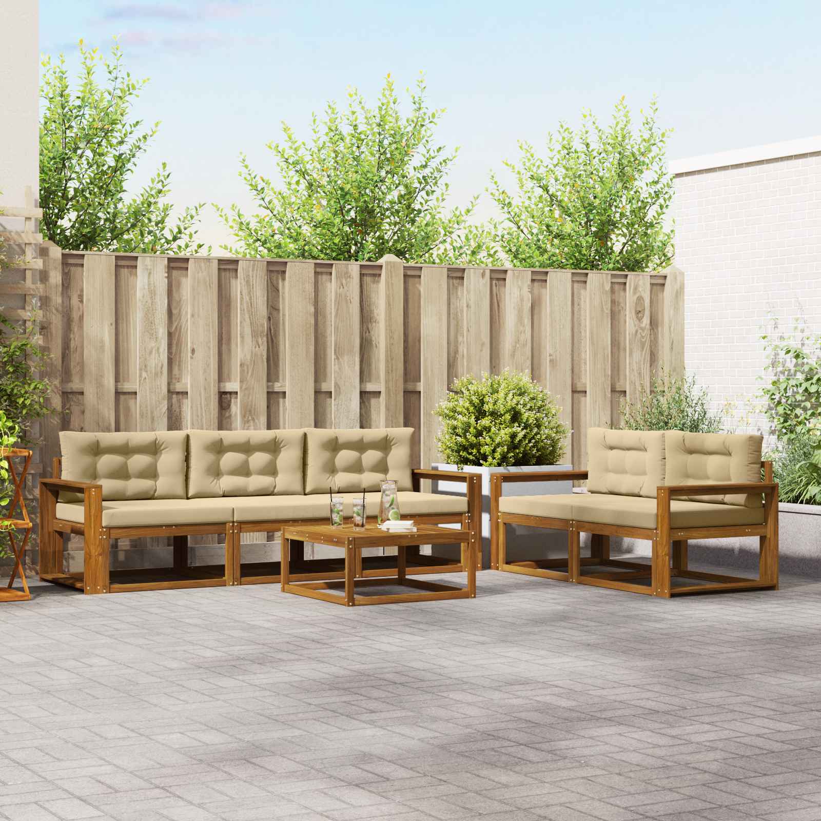 Outdoor-Sofagarnitur mit Kissen 6 pcs Natur und Beige