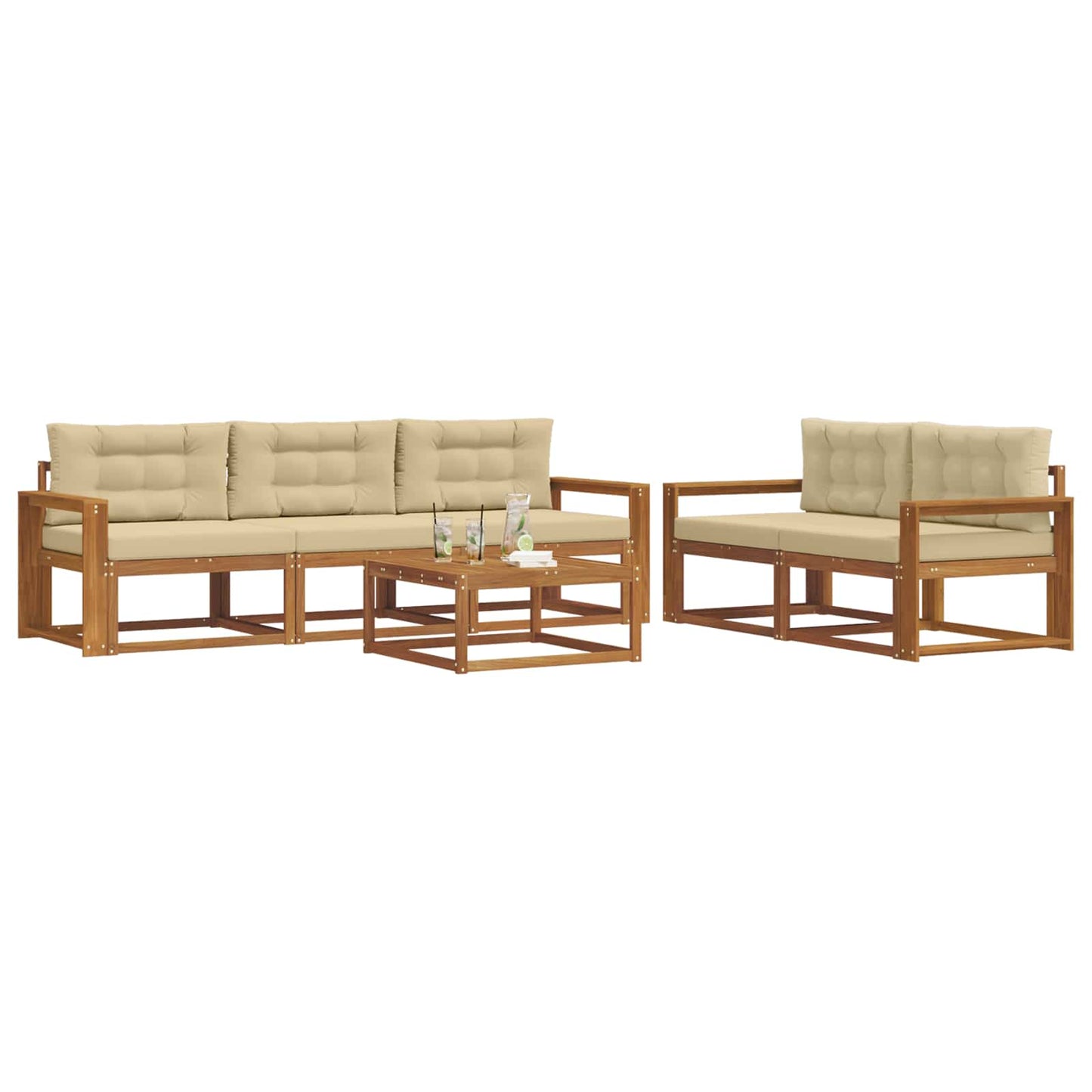 Outdoor-Sofagarnitur mit Kissen 6 pcs Natur und Beige